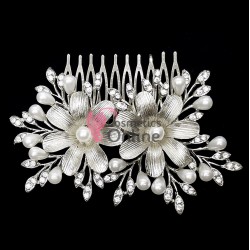 Accesoriu modern pentru decor par CA015JJ Argintiu cu cristale si perle